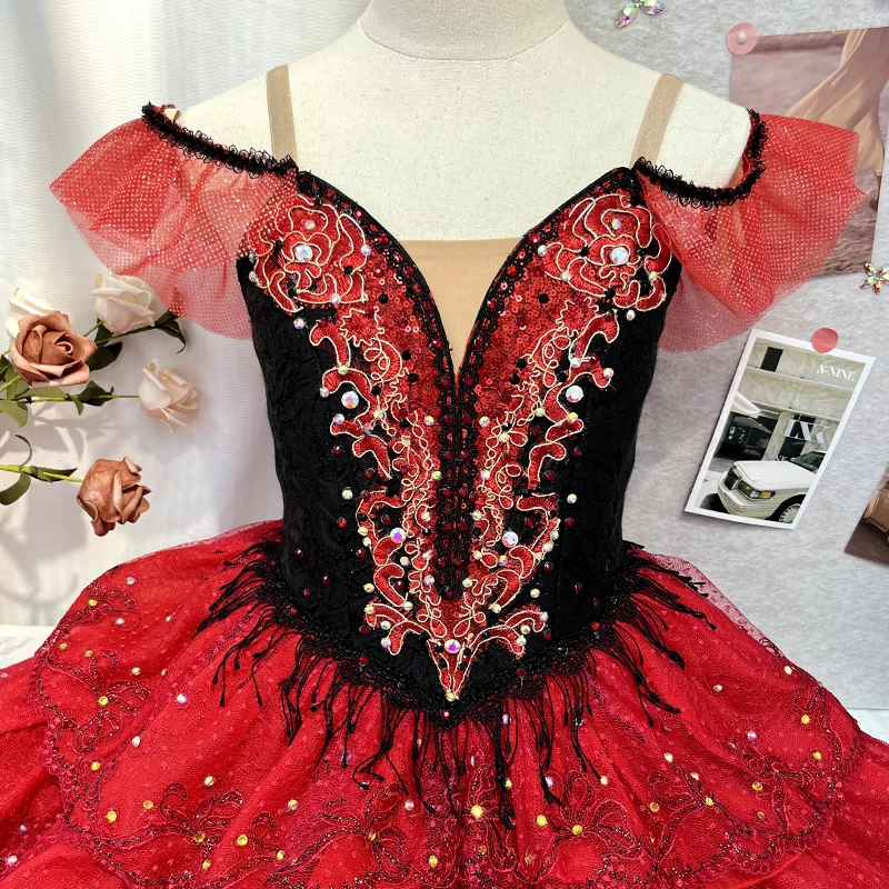 Tutu de Ballet professionnel Kitri Don Quichotte, Costume de ballerine espagnole sur mesure pour spectacles superbes, Tutu romantique