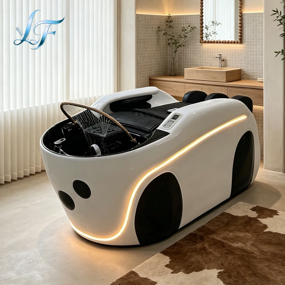 

New Panda Style Electric Massage Shampoo Bed LED Light Automatic Hair Salon Spa Washing Bed