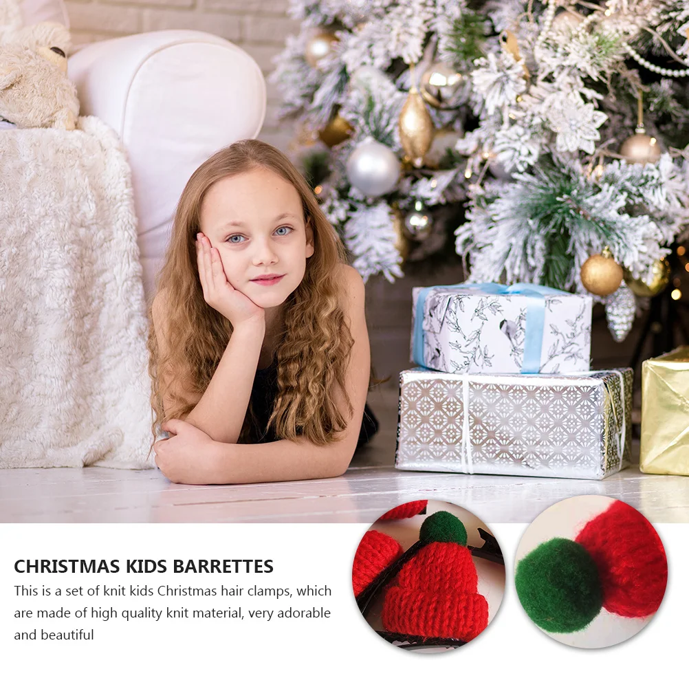 

6Pcs Christmas Hair Clips Red Green Knit Wool Hat Design Hairpins for Stage Performance Decorative Hair Clamps