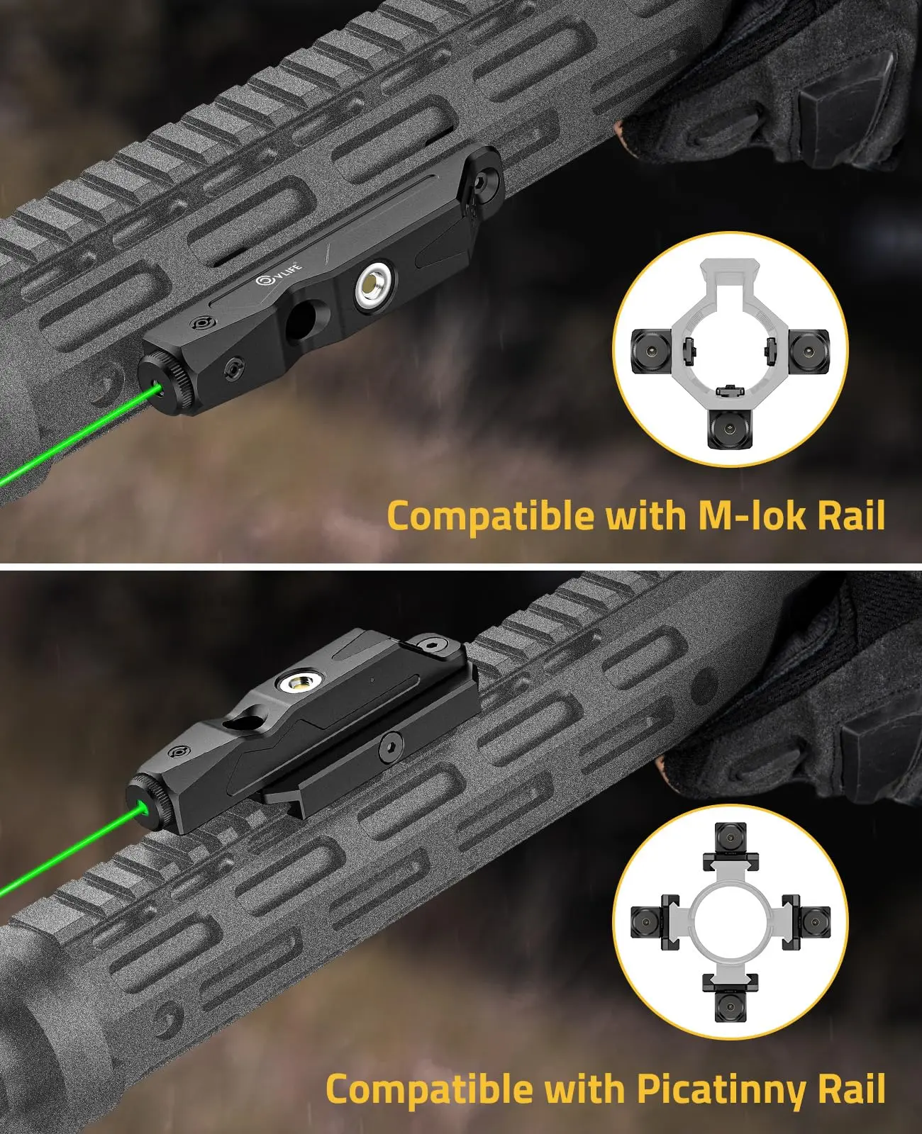 Flashlight Green Laser Tactical Sight M-Lok Picatinny Rail Magnetic Rechargeable Battery Rifle Strobe Capability Pressure Switch