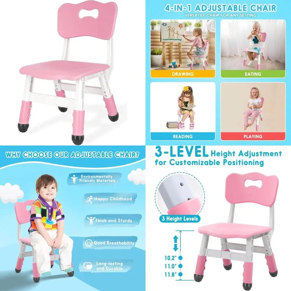 

Детский стул с регулируемой высотой, грузоподъемность 100 кг, подходит для детей от 1 до 6 лет, для использования в помещении/на улице, для школы/дома/детского сада, розовый