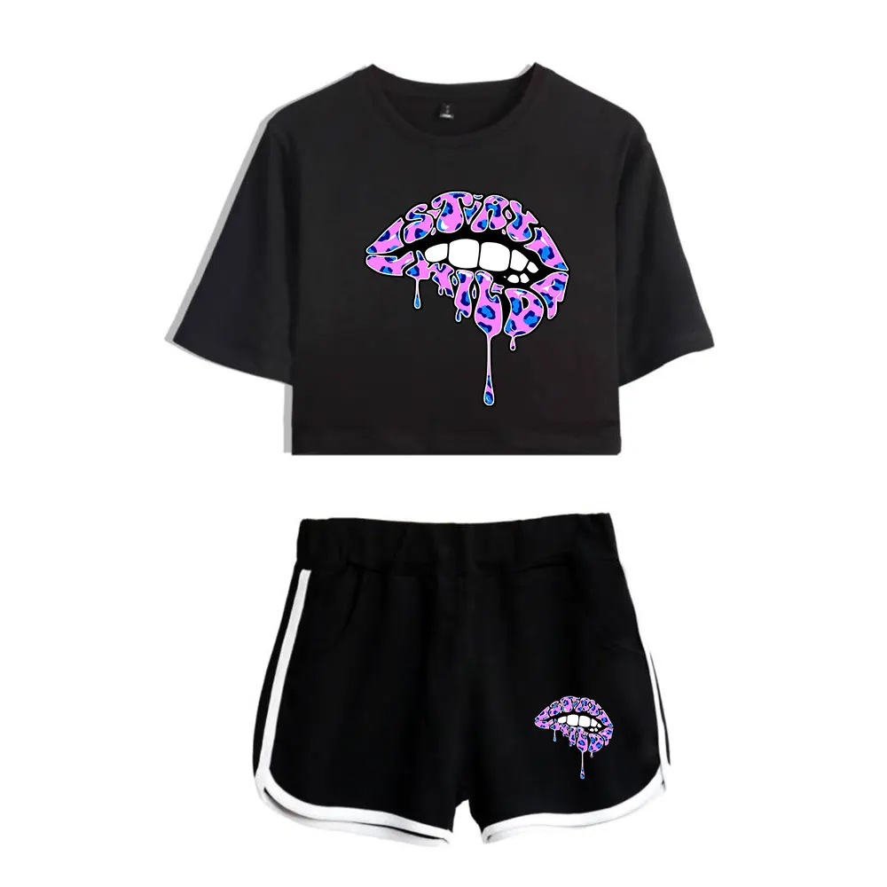 Ben Azelart Stay Wild Lip Suit Vintage 90s logo Merch Tops Two Piece Set Shorts+Lovely TShirt Trendy Harajuku Streetwear Suit