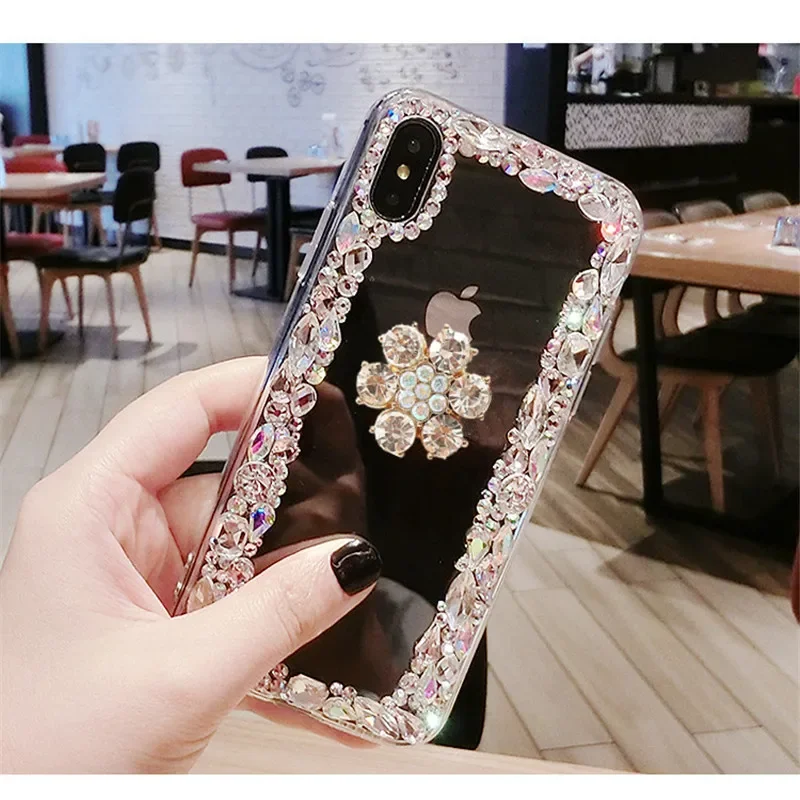 Luxury Glitter Bling Rhinestone Flower Crystal Clear Soft Case Cover For iPhone15 14 Plus 11 12 13pro max XSMAX XR 16 Plus Funds