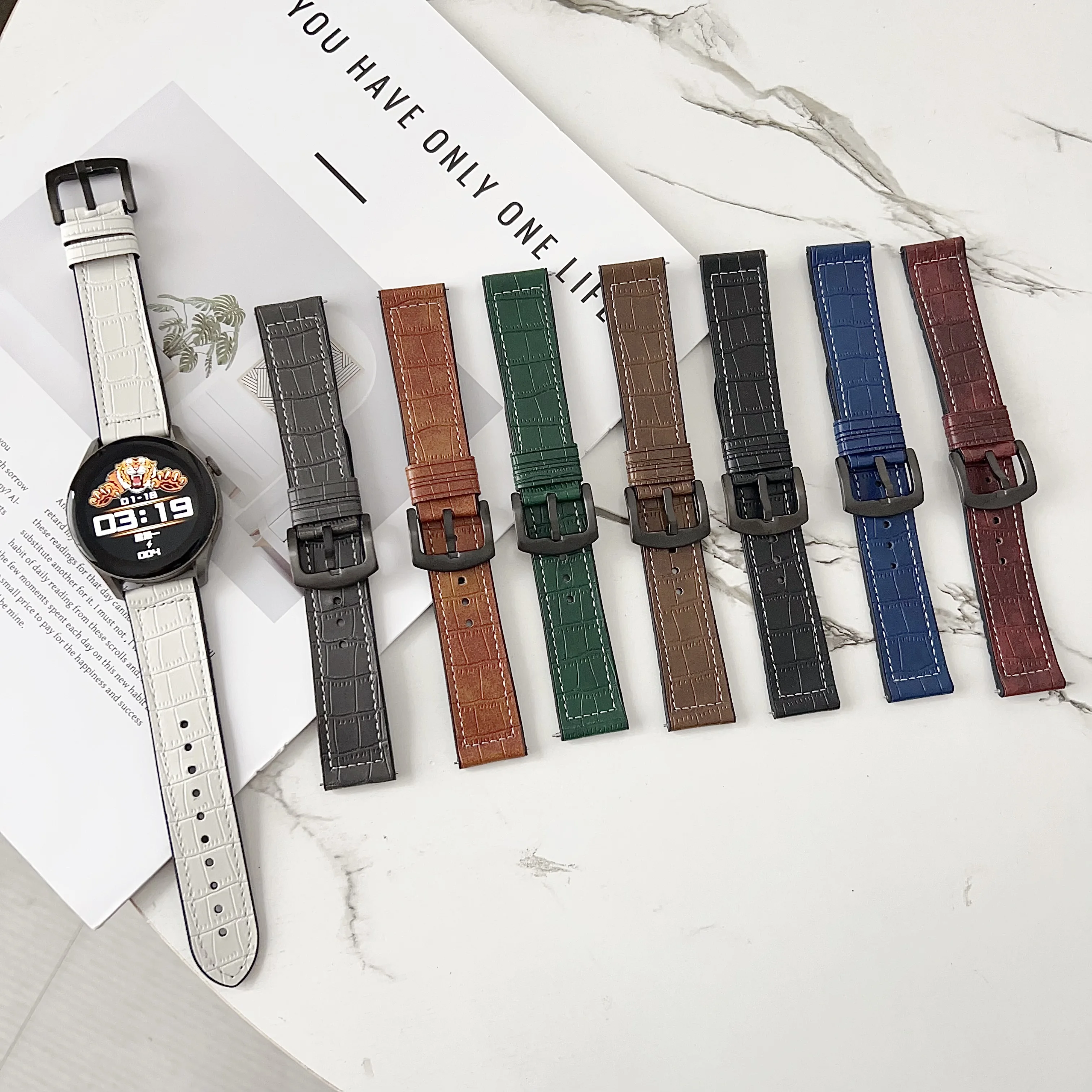 Bamboo Grain Unisex Watch Band, 18/20/22mm Universal Wear-resistant Light Breathable Color Strap for Huawei Samsung Garmin