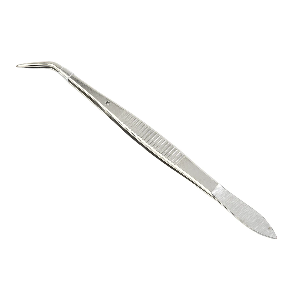 15.7cm Stainless Steel Bend Chuck Tweezers with Positioning Curved Head for Precision Plaque Removal for Dentistry Restoration