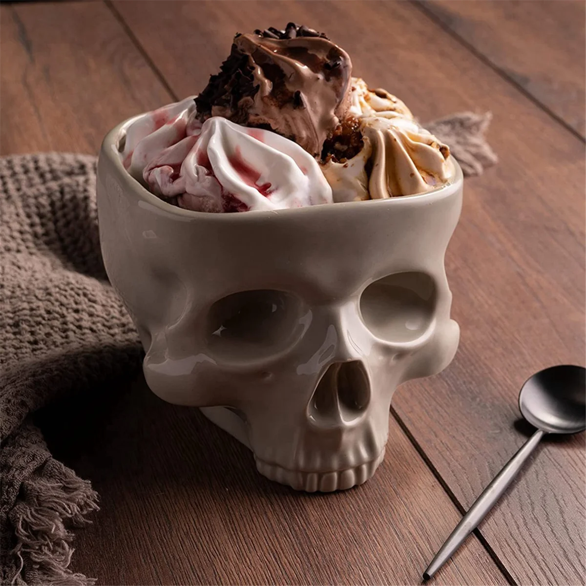 JAS-Retro Tabletop Decor Porcelain Gothic Skull ชามพาสต้าฮาโลวีนบนโต๊ะอาหารบาร์อาหารก๋วยเตี๋ยวสลัดลูกอมชามเซรามิค S