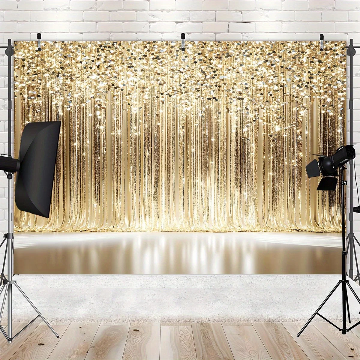 1 curtain with sparkling gold background - perfect for photography, live streaming, parties, birthdays, anniversaries