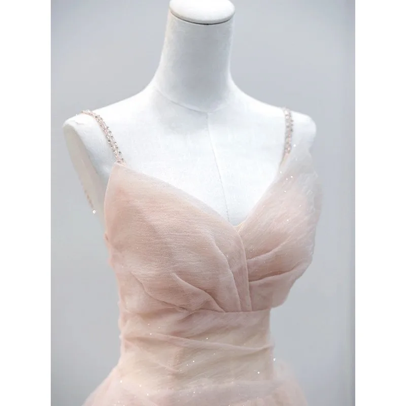 Pink banquet performance birthday party halter adult dress