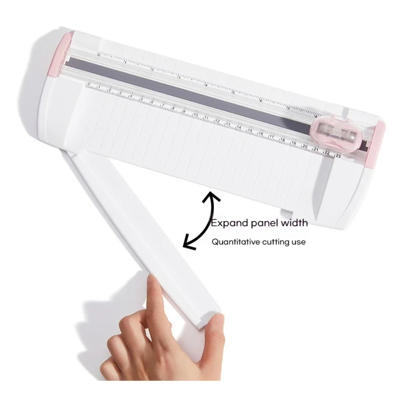 قاطعة ورق متعددة الوظائف مع خط منقط، خط مستقيم، رأس قاطع خط قابل للطي A5 صغير مع مسطرة قطع ورق منزلق صغير