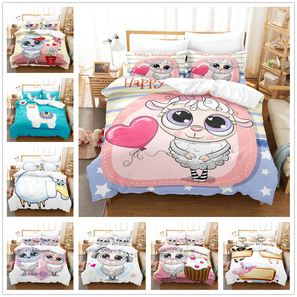 

Cute Sheep Bedding Set Full Twin Cartoon Duvet Cover Set Wildlife Comforter Cover Set for Kids Todder Bedroom Lovely Quilt Cover