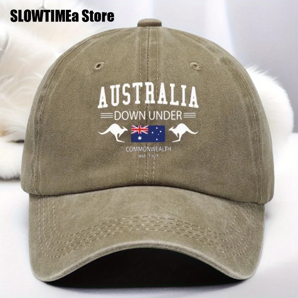 

[Trendy Australia Hat] 1pc Trendy Australia Hat - Breathable Washed Baseball Cap | "AUSTRALIA DOWN UNDER" Design | Sports & Casu