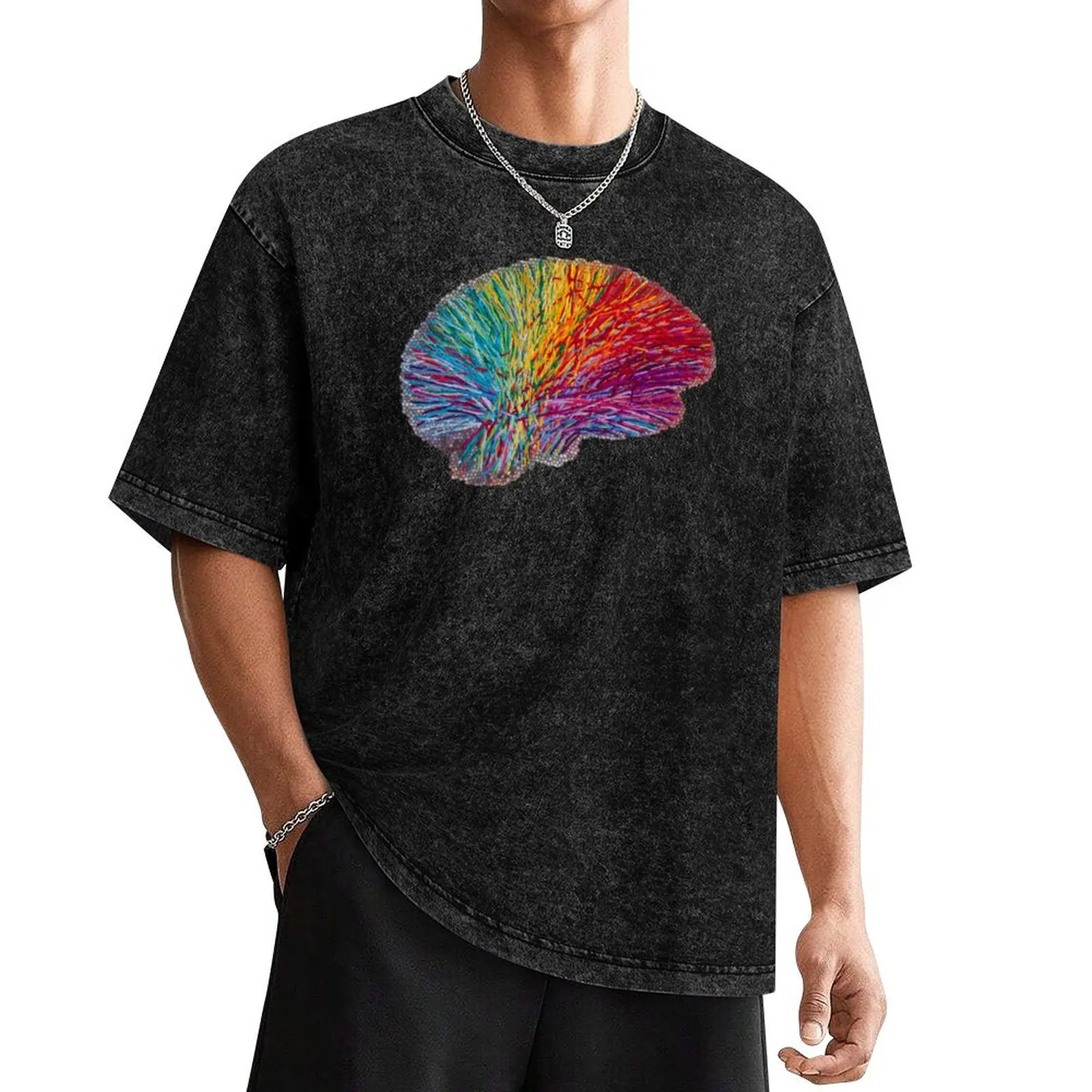 

White Matter Brain - Embroidered Look - Rainbow Brain T-Shirt rapper graphic tees sweat designer shirts clothes for men