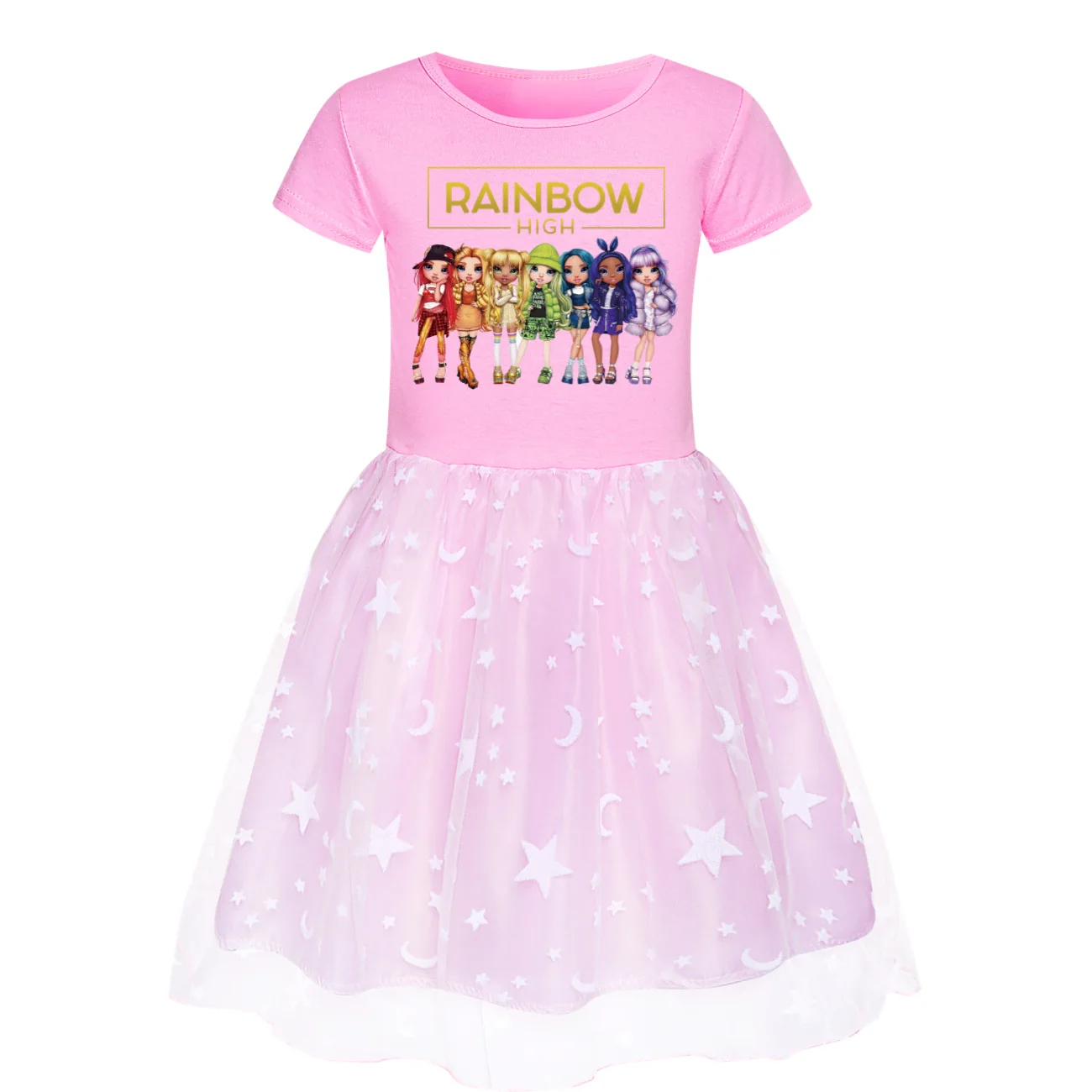 Kawaii Rainbow High Clothes Baby Girls 2024 Summer Casual Dresses Kids Dress Children Short Sleeve Sleeve Princess Vestidos