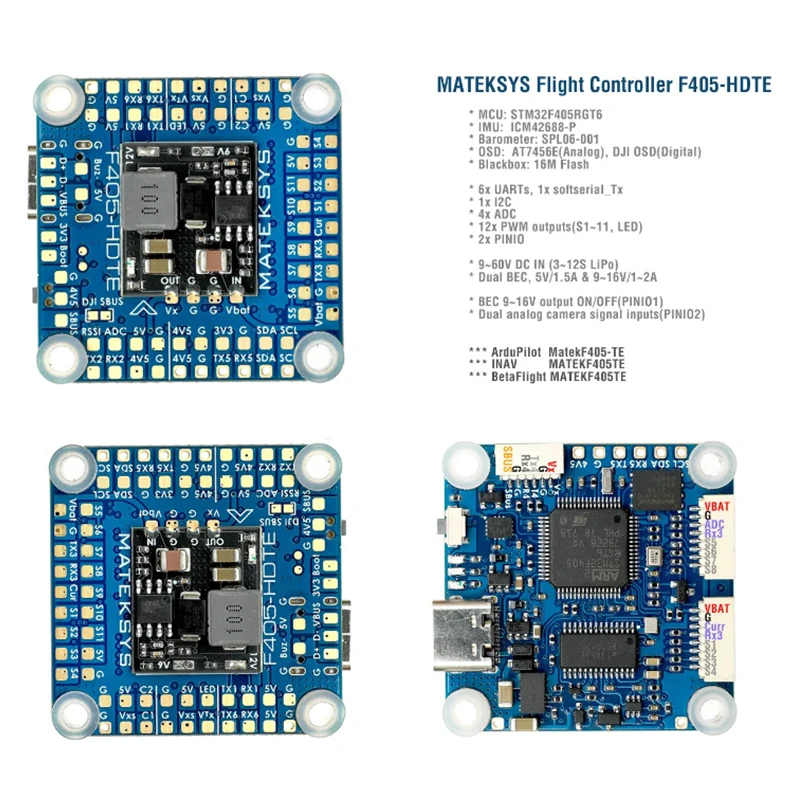 MATEK Mateksys F405-HDTE Flight Controller F405 FC Built-in OSD Support DJI HD Ardupilot/INAV/BF For FPV RC Freestyle Drone