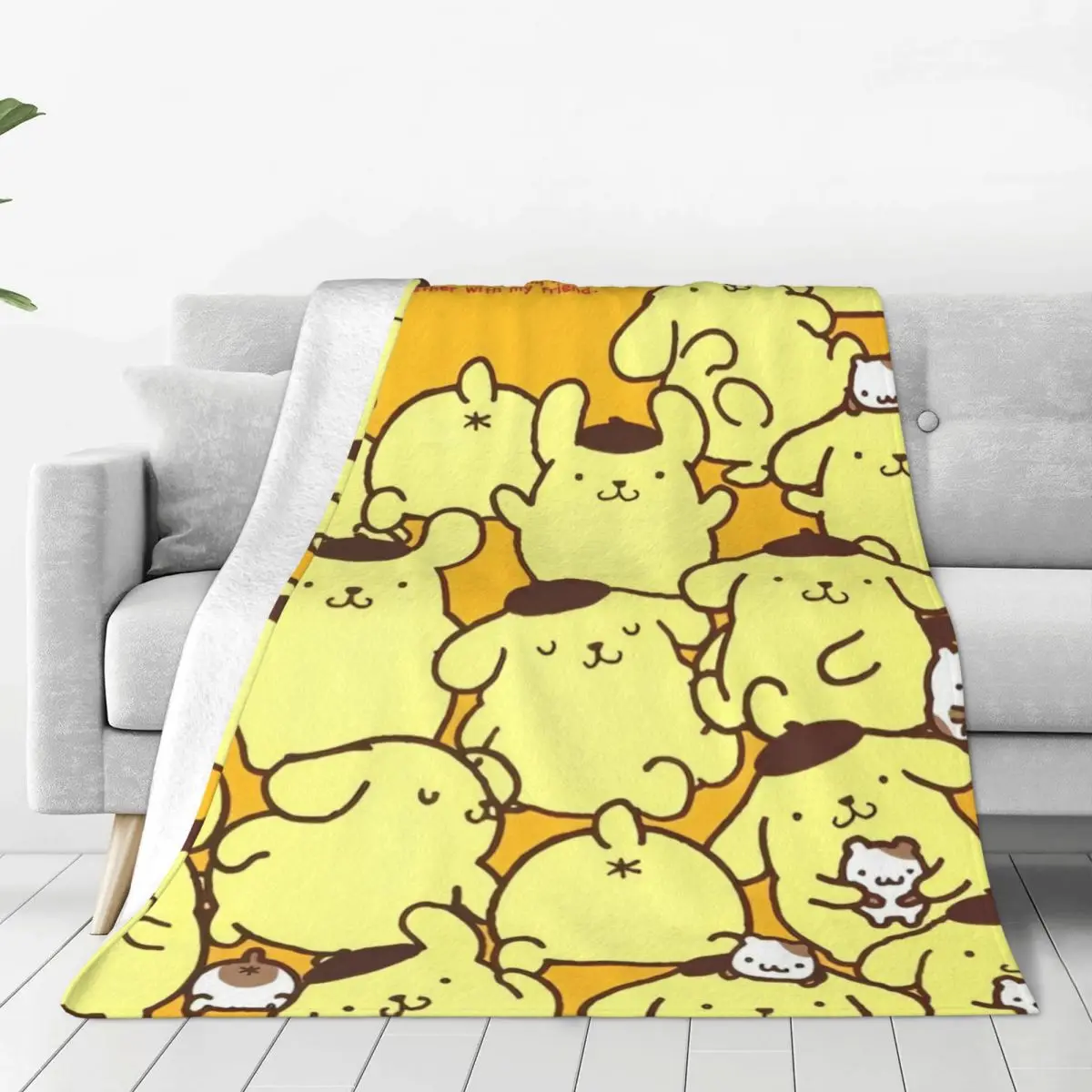 Pom Pom Purin Sanrio Flannel Blanket Warm Throw Blanket for Couch Chair Camping Novelty Bedspread Sofa Bed Cover