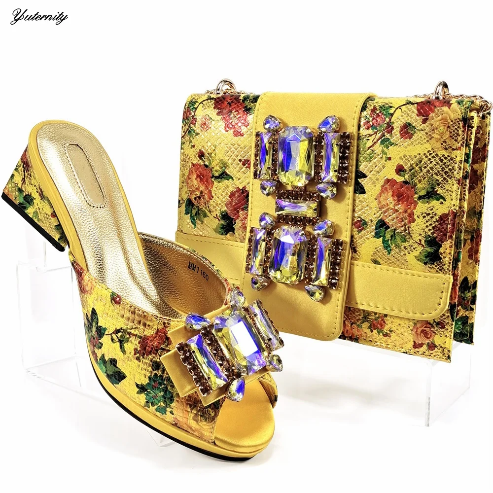 New Arrival Rhinestone Shoes And Bags Set For Wedding Fashion African High Heels Party Shoes And Bag Sets Large Size 38-43