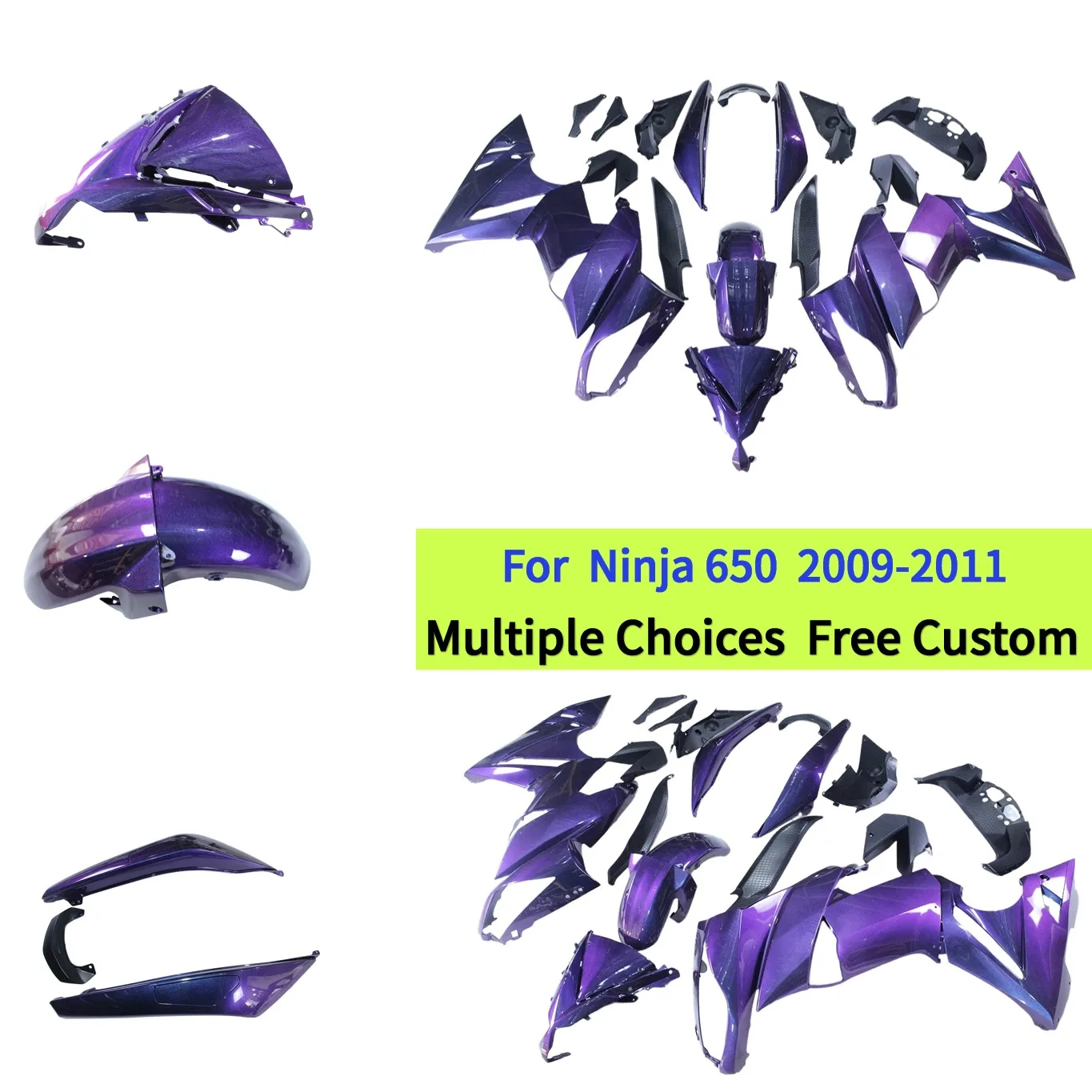 

ABS Plastics Fairings For Kawasaki Ninja 650 2009 2010 2011 Ninja650R EX650 ER650 ER-6F Chameleon Purple Blue Body Panel Kit