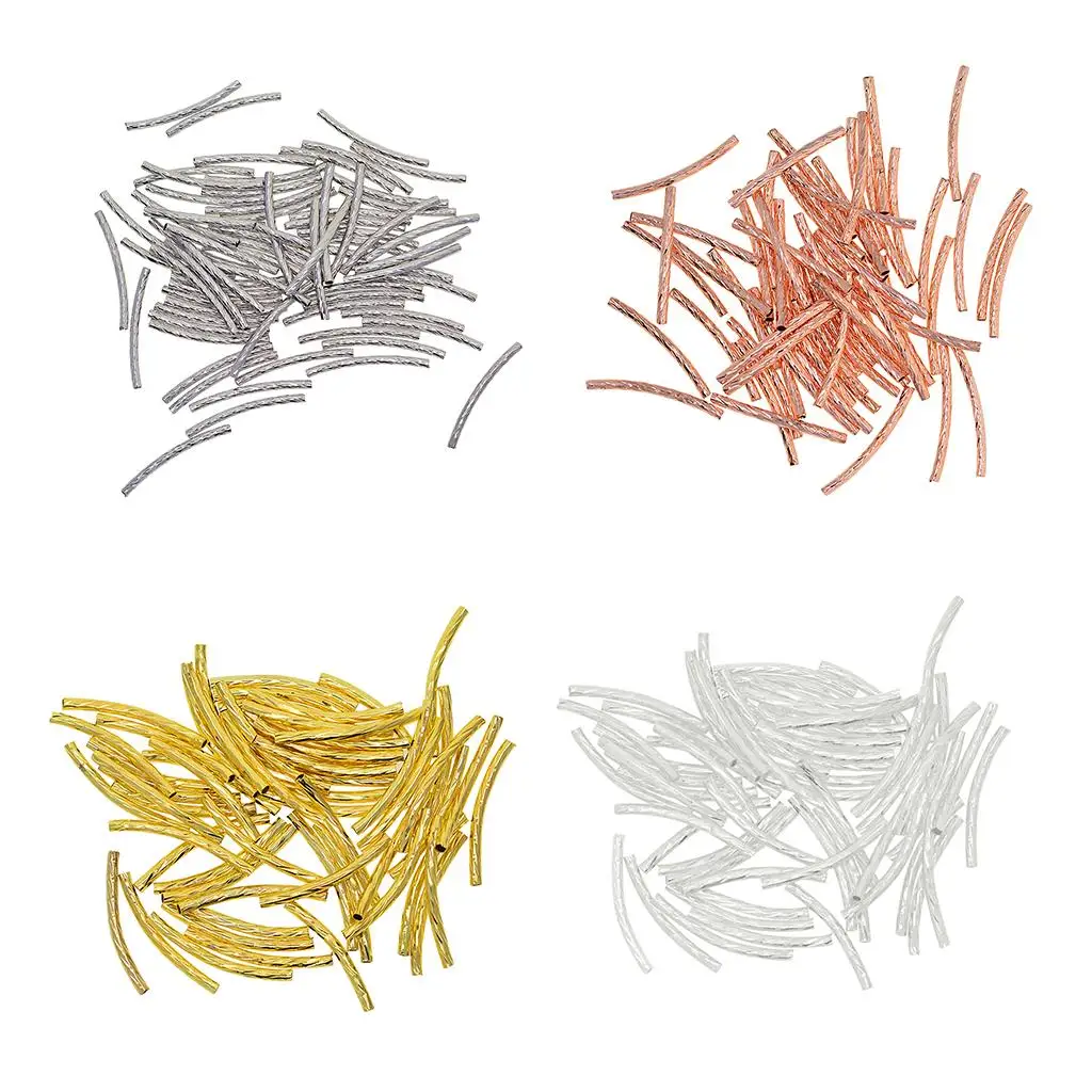 50 Piece Engraved Curve Spacer Loose Tube Noodle Beads DIY Jewelry Making Accessories for for DIY Necklace Bracelet 25x2mm