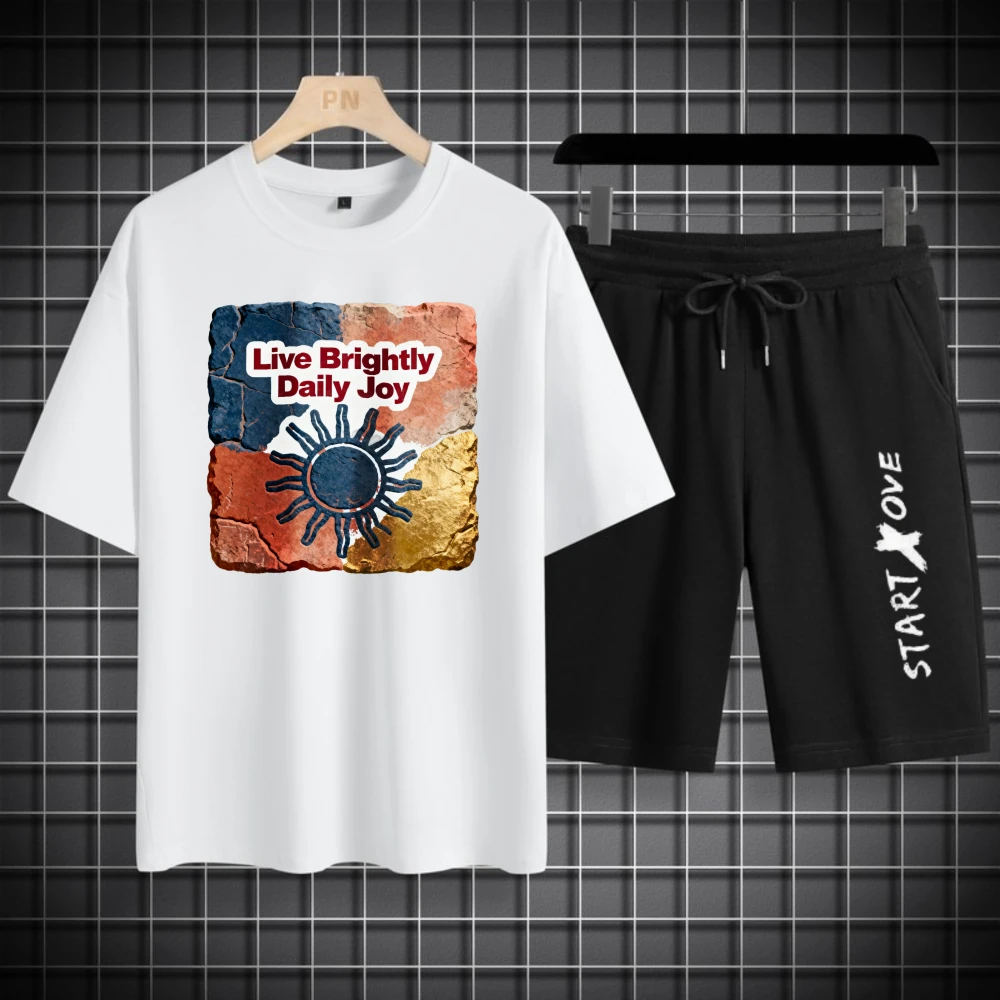 

Мужские комплекты футболок, костюм для мужчин, комплект мужских толстовок, мужские костюмы, дышащие летние шорты с короткими рукавами, мода из полиэстера