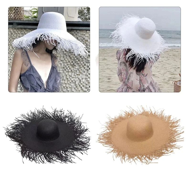 

Wide Border Straw Hat Outdoor Hat Border Hollowed Beach Hats with Hand Woven Unisex for Women Holiday