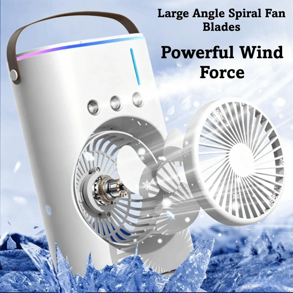USB Rechargeable Misting Air Cooler Portable Colorful Lights Air Conditioner Fan Humidifying Mini Cooling Fan Outdoor
