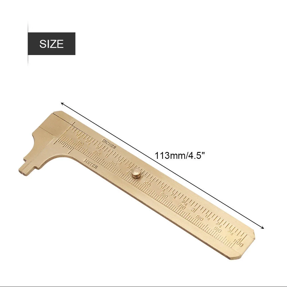 Mini Vernier Caliper Ruler Copper Double Scale Millimeter / Inches 80/100mm Sliding Gauge Vernier Caliper Ruler Measuring Tool