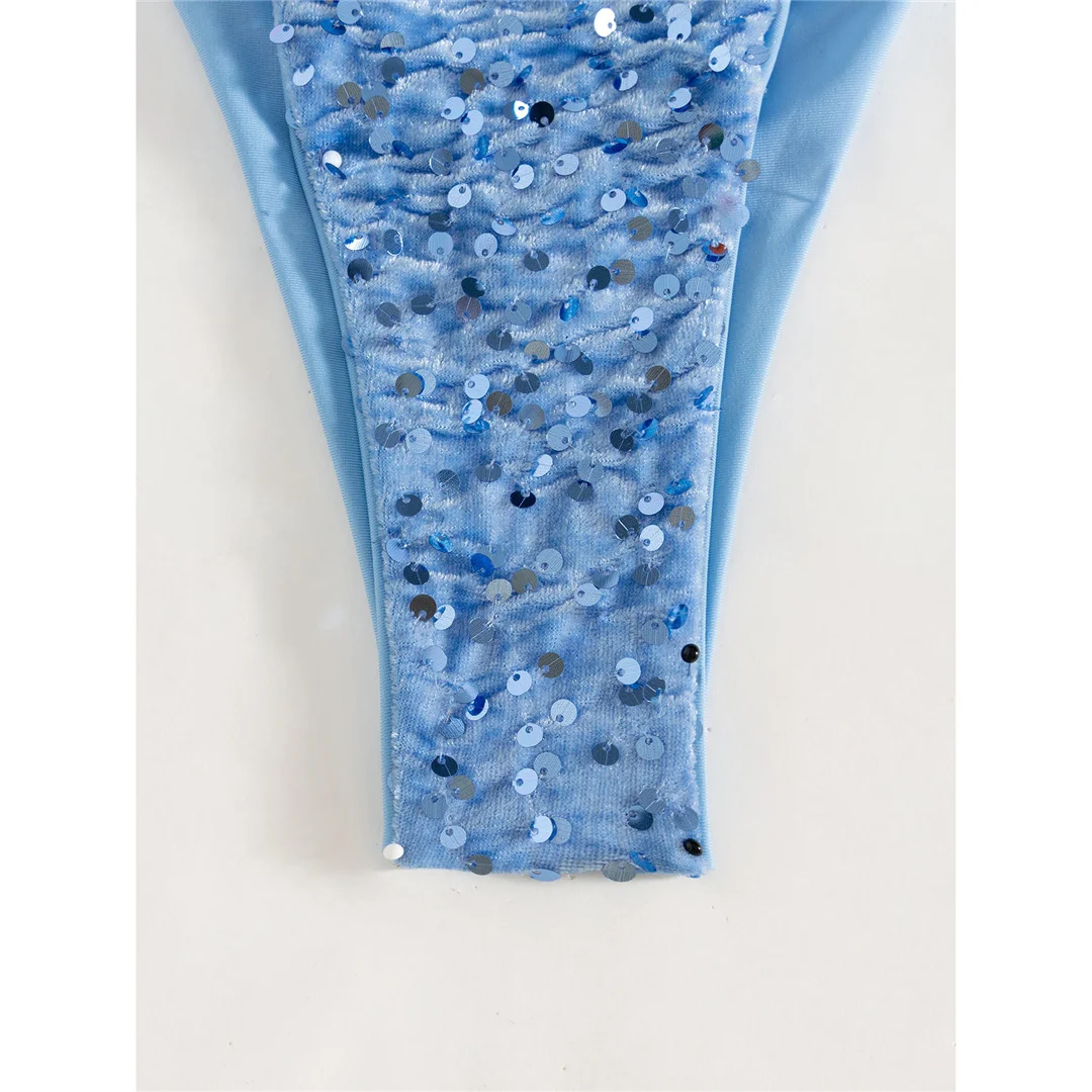 Pailletten-Bikini mit Neckholder, Damen-Badebekleidung, zweiteiliges Bikini-Set, mit Trägern, hoch geschnitten, Badeanzug, Badebekleidung, Modell V8326. – Detail 13