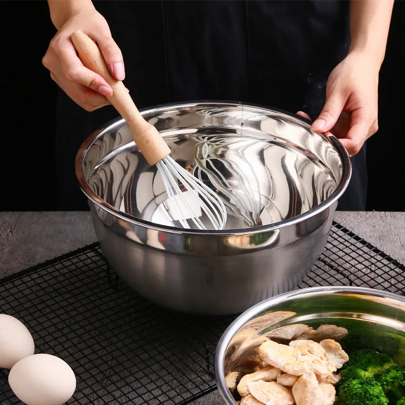 Stainless Steel Salad Mixing Bowls Non-Slip Thick Egg Beater Dough Basin with Lid Fruits Food Container Kitchen Cooking Tools