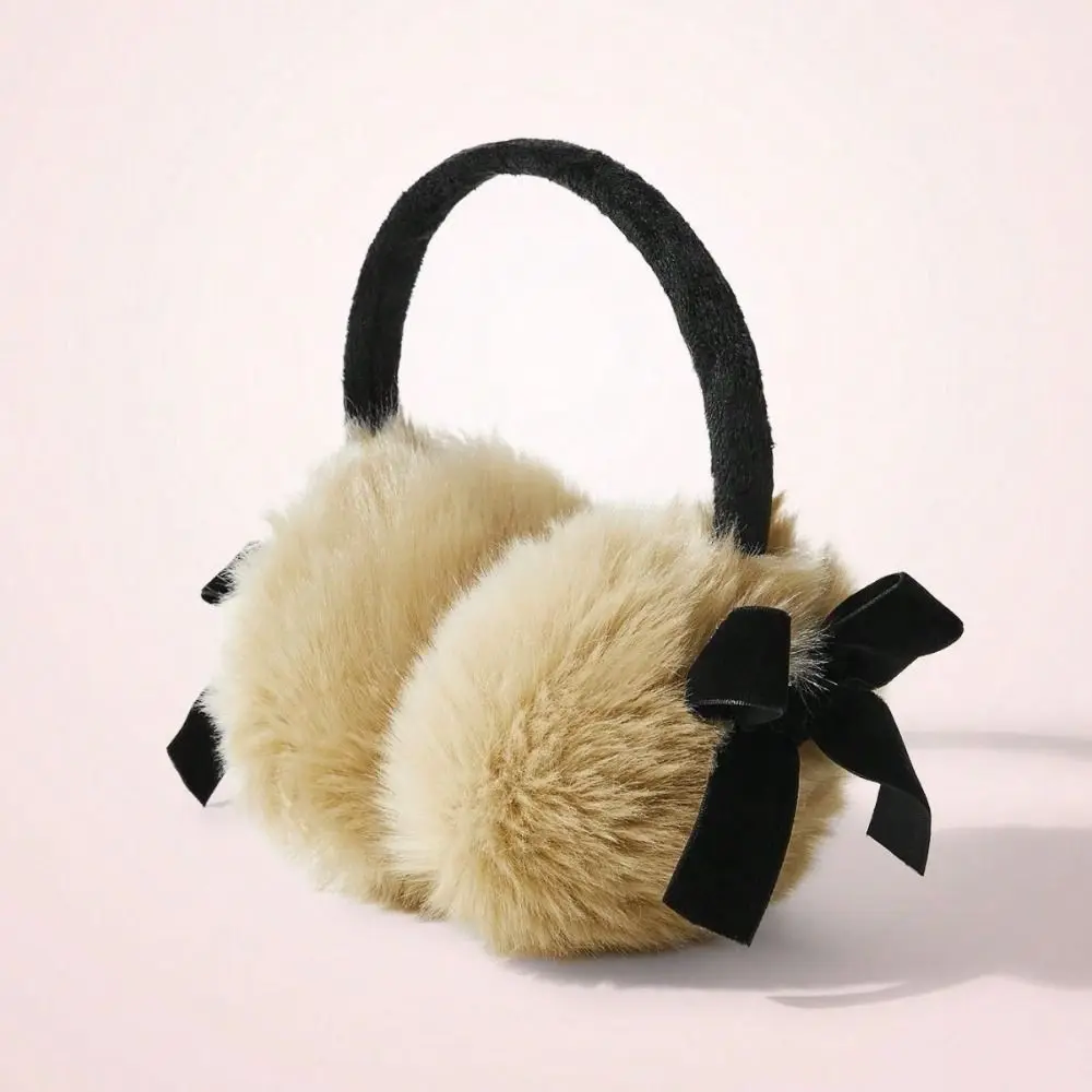 Cute Japanese Faux Fur peluche paraorecchie Soft Warm addensare Y2k Bowknot paraorecchie ciclismo Outdoor Winter Earflap Girl