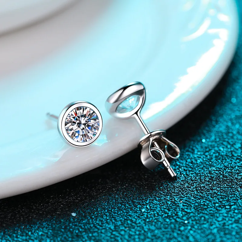 

ICEBLING 0.3/0.5/1ct Moissanite Stud Earring Round Cut Bezel 925 Sterling Silver Earrings For Women Jewelry