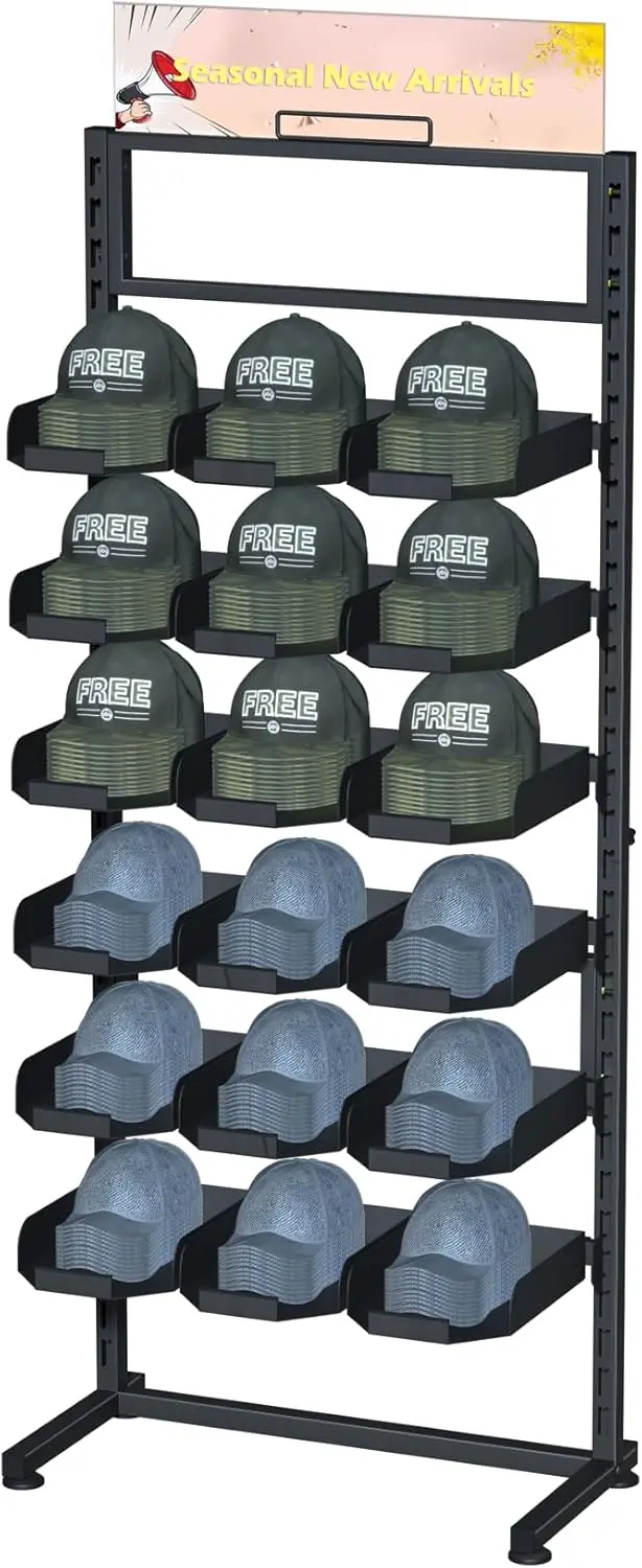 Large Hat Rack Stand - 6 Tier Adjustable Ball Cap Storage Organizer With 18 Plate Tray For 180 Baseball Hat,Standing Coat Rack,