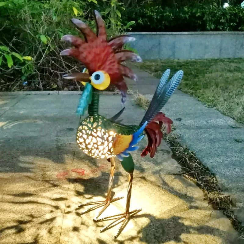 Outdoor Garden Animal Decoration Cock Statues Solar Energy Metal Ornaments Exterior Terrace And Gardening Accessories Sculptures