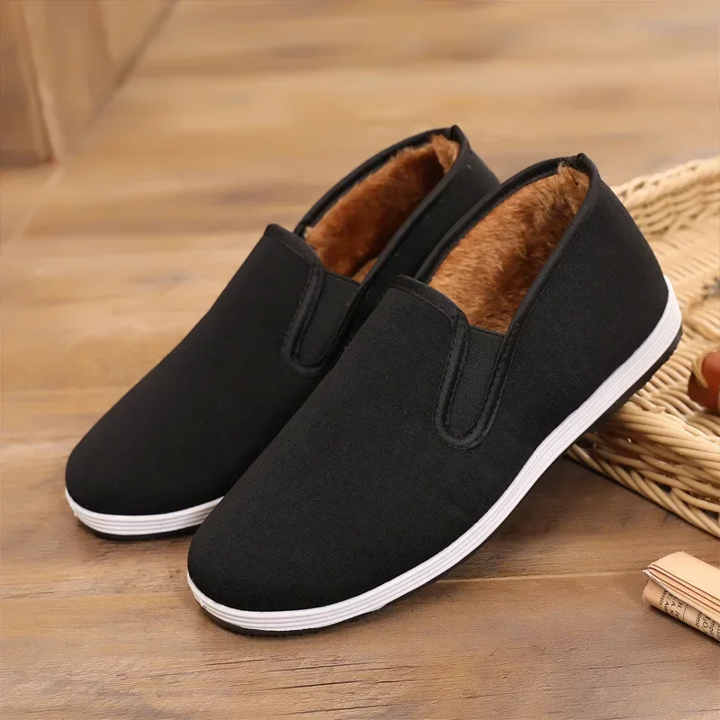 Wool Blended Kung Fu Shoes Winter Warm Cloth Shoes Men Women Chinese Kung Fu Wing Chun Tai Chi Slipper Martial Art Black Sneaker