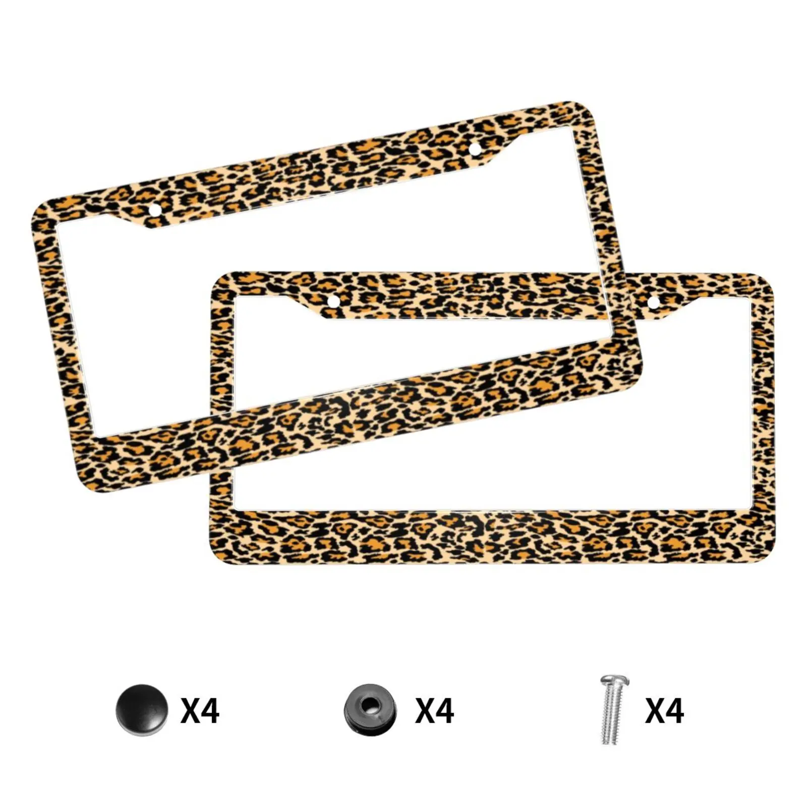 Vintage Spotted Fur Wild Animal Skin Texture Cheetah Print License Plate Frames Car Aluminum Metal License Plate Covers License