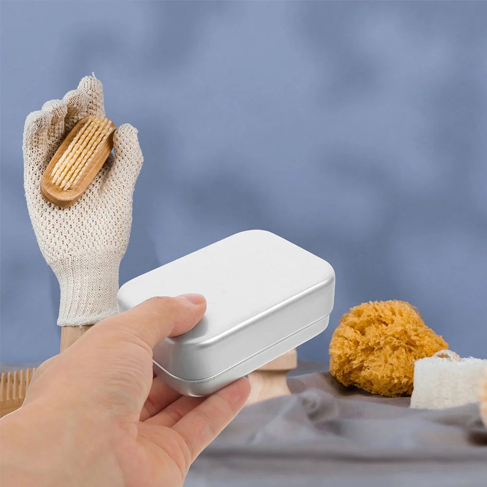 

2Pcs Large Rectangular Soap Dish with Lid Drainage Design Dual Layer Moisture Resistant Reusable Metal Tin Box for Bathroom