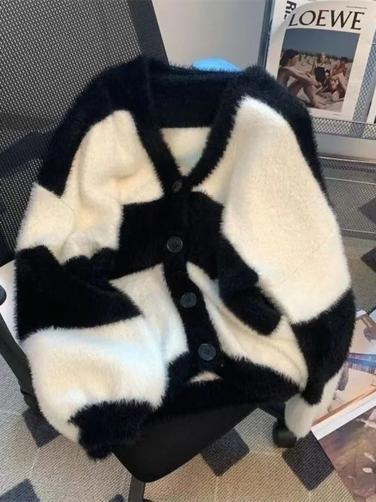 

Women Cardigan Vintage Elegant Casual Comfortable Striped Cozy Autumn Winter Harajuku Knitwear Basic V-neck Mujer Sweaters Retro