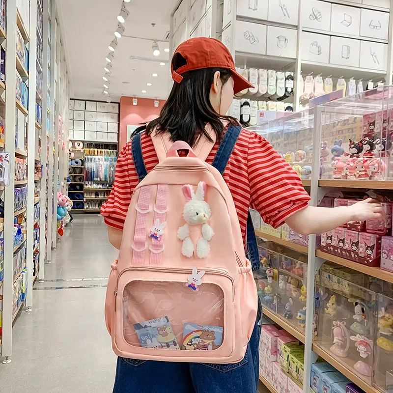 Mochila escolar de lona para niñas adolescentes, bolso de gran capacidad, sólido, transparente, nuevo, 2023