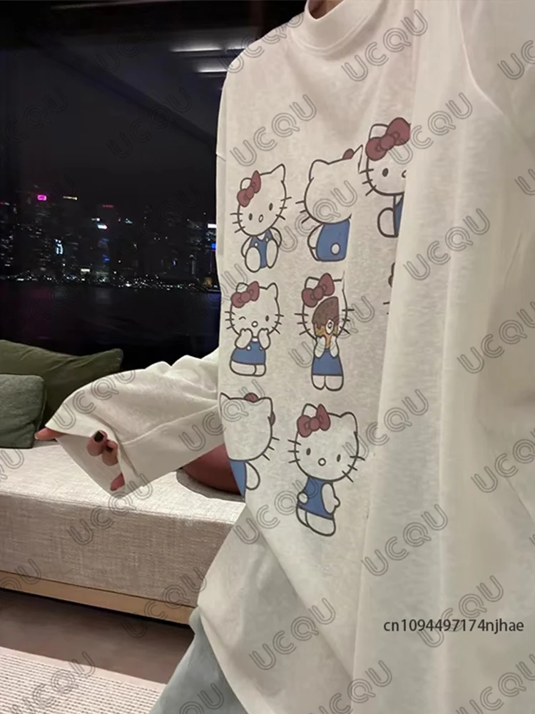 2025年秋新作　ハローキティプリントTシャツ レディースファッション 長袖Tシャツ カジュアルスウェットシャツ オーバーサイズ カップル Y2Kトップス