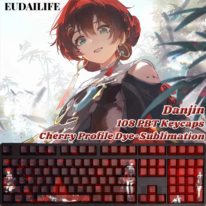 

Danjin 108 Keycaps Wuthering Waves PBT DYE Sublimation Light Transmitting Cherry MX Cross Axis Switch for Mechanical Keyboard