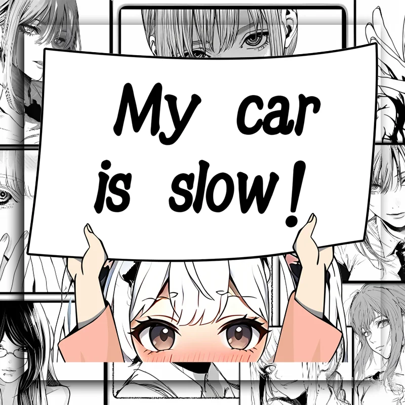 EARLFAMILY My Car Is Slow Warning Car Stickers Chibi White Haired Loli Peek Trunk Decal Waterproof JDM VAN Sunscreen Car Label