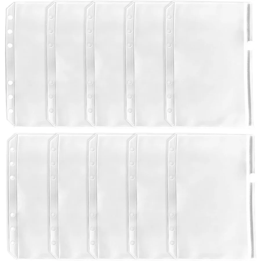 

Карманы для папок формата А5, 6 отверстий, 10 шт., пластиковые конверты на молнии с застежкой-молнией, прозрачные конверты для денег, конверт для наличных денег