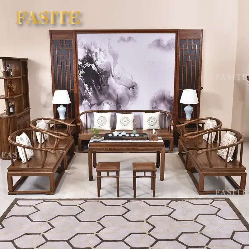 For Living Room Chinese Zen Style Mahogany and Chicken Wing Wood Furniture Double and Three Seater Sofa Chair Combination