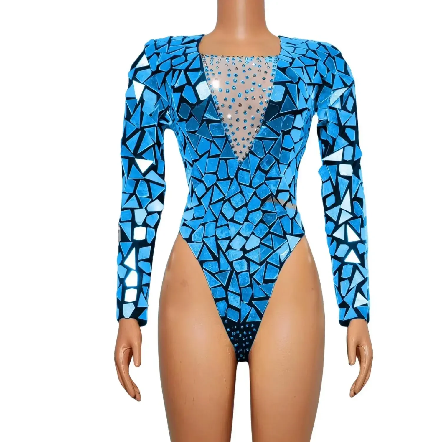 Sexy palco strass espelhos bodysuit feminino aniversário celebrar festa roupa cantor dançarino mostrar desempenho traje heianjing