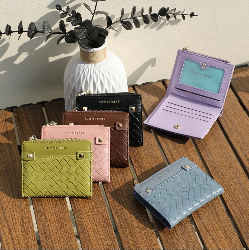 

GPR Women Bifold Wallets Woven Female Short Purses Ladies Card Holders Fashion Coin Pouch