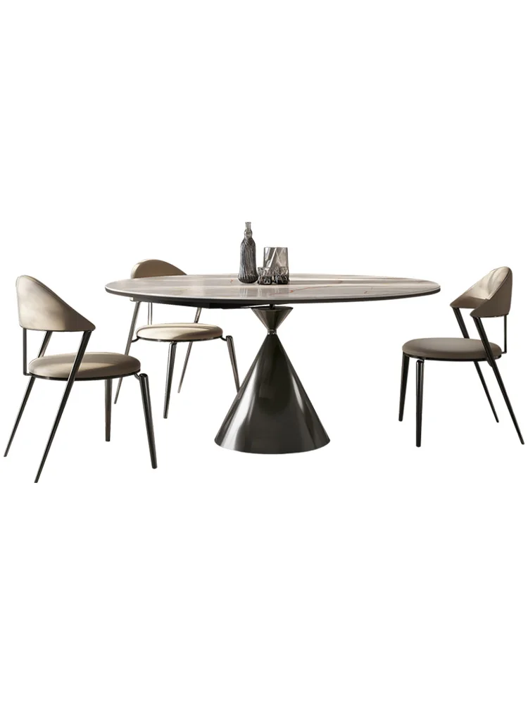 

Modern rock slab dining table rotatable round table retractable square and round dual-purpose