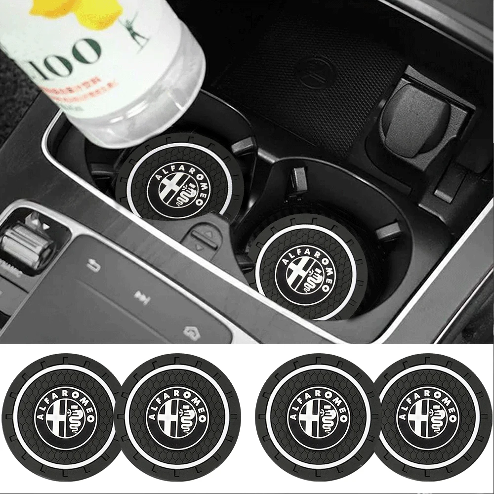 1/2PC Black Silica Gel New Car Water Cup Slot Coasters Anti-Slip Auto Accessories For Alfa Romeo Giulia 159 Stelvio 147 Sportiva