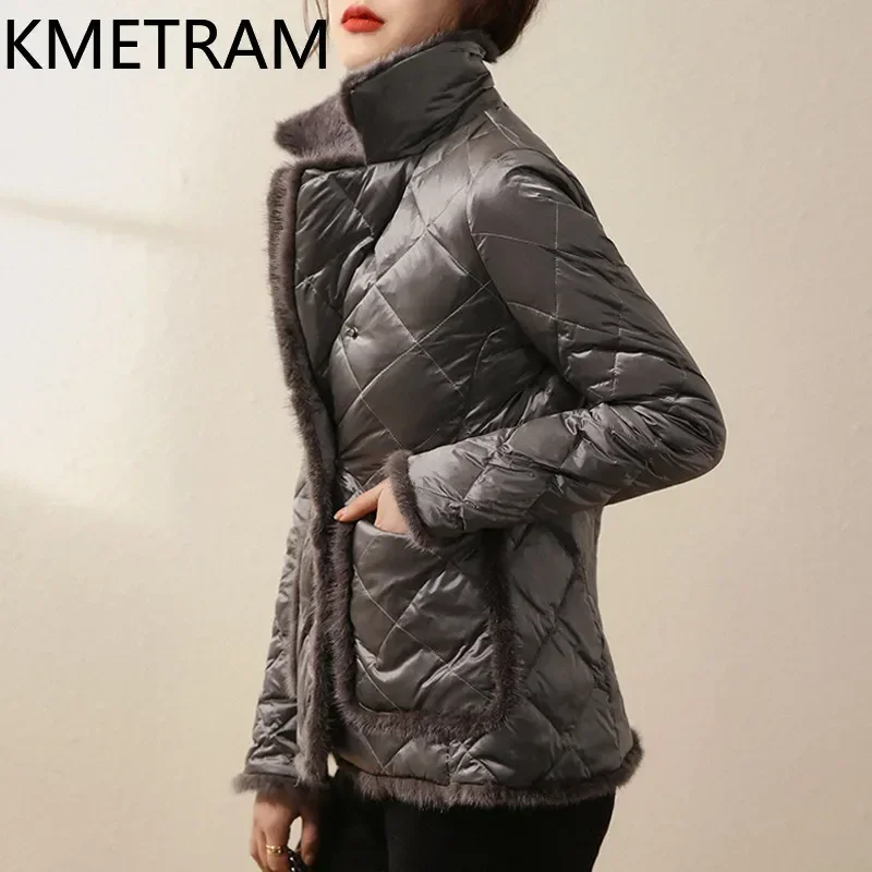 KMETRAM Mink Fur White Goose Down Coats Fashion New in Outwears Elegant Puffer Jacket Winter Clothes Women 2024 Winterjas Dames