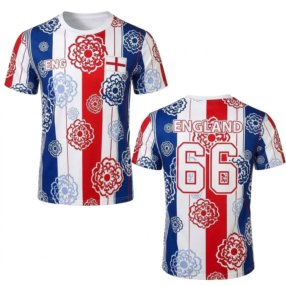 England Flag Print Football Jersey Unisex Street Casual O-neck T-shirt Soccer Training Breathable Quick-drying Tee Gift Tops