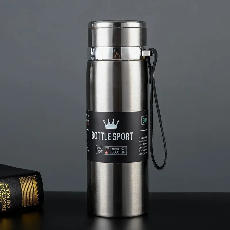 Garrafa de água térmica à prova de vazamentos para escritório, garrafa térmica dupla de aço inoxidável, frasco de vácuo, xícara isolada para café e chá, 1000ml