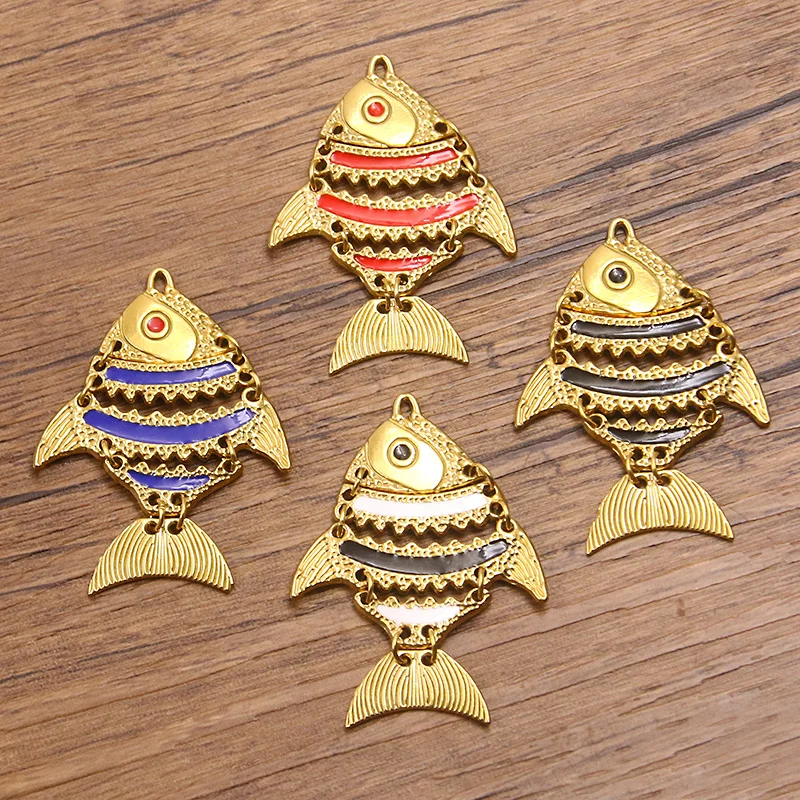 

2Pcs 34X49mm 304 Stainless Steel Enamel Drop Oil Marine Animals Pendant Hollow Fish Charm DIY Earrings Jewelry Making